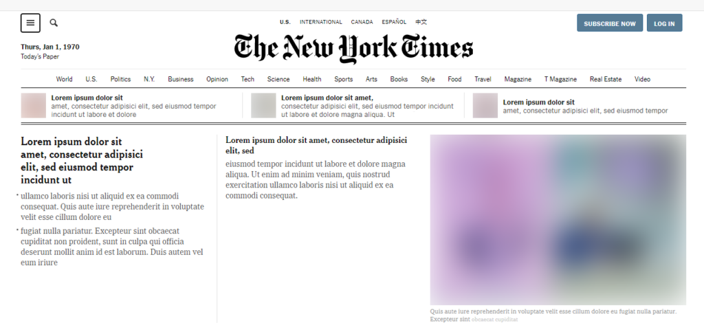 The initial homepage of New York Times