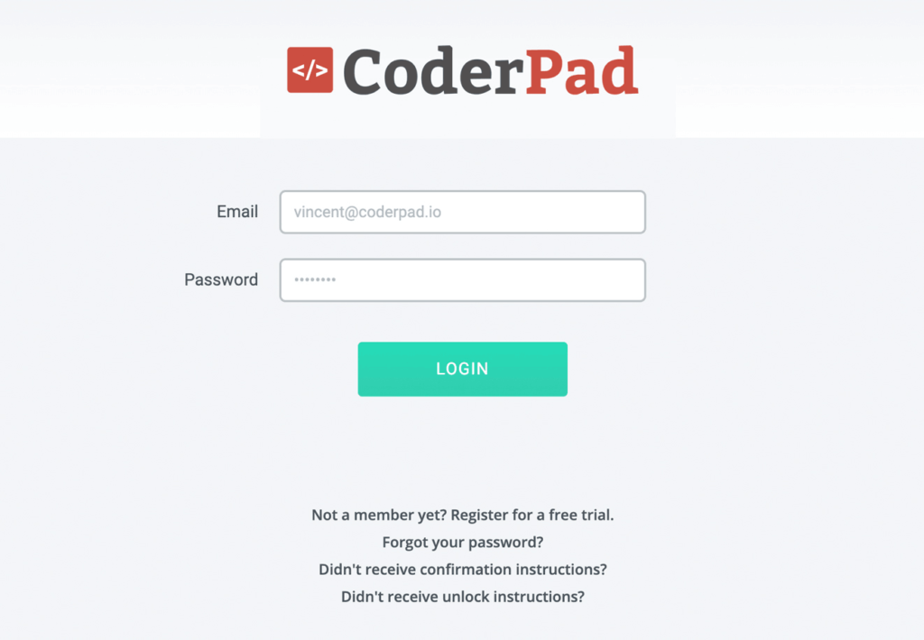 CoderPad login screen