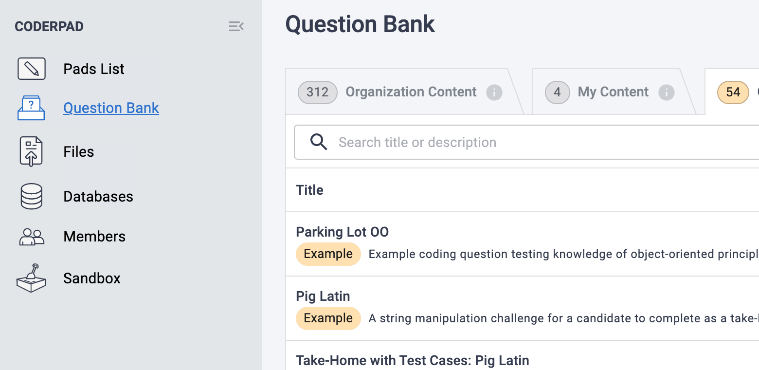 CoderPad Question Bank with Example Questions