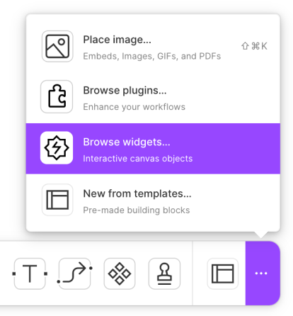 The "Browse widgets" button in FigJam is under a "show more" button
