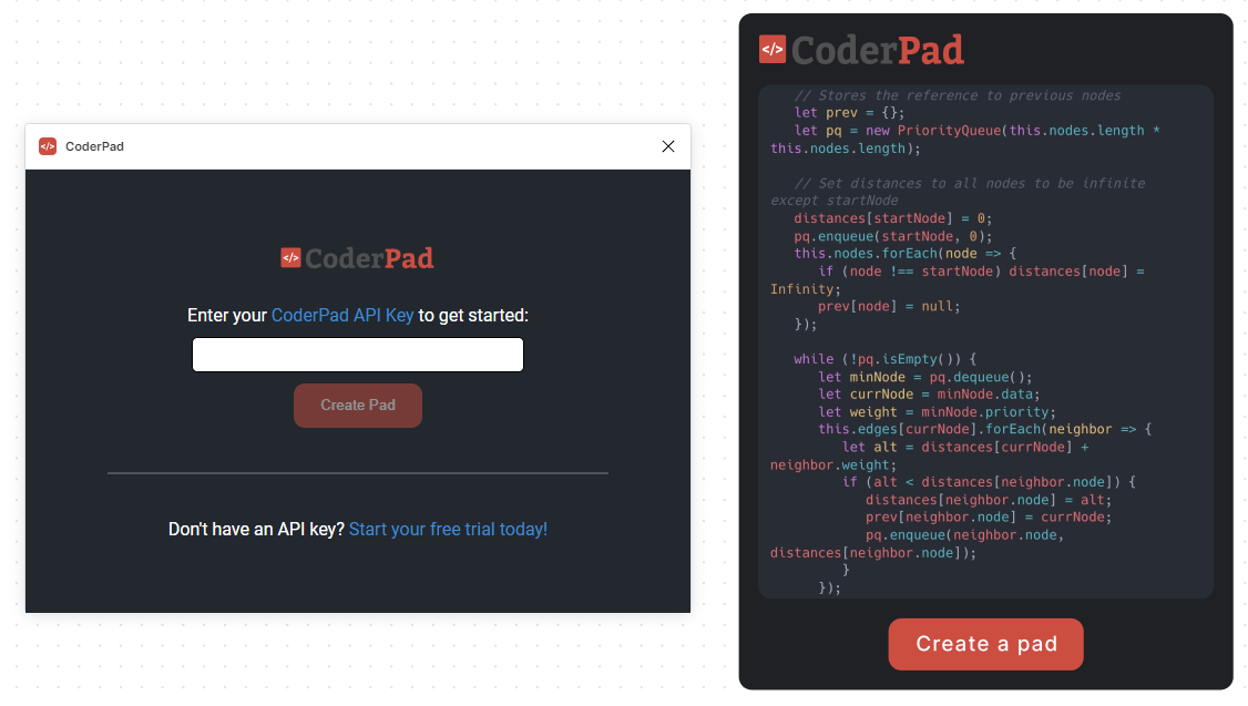 Creating a CoderPad instance in FigJam starts with an API key prompt