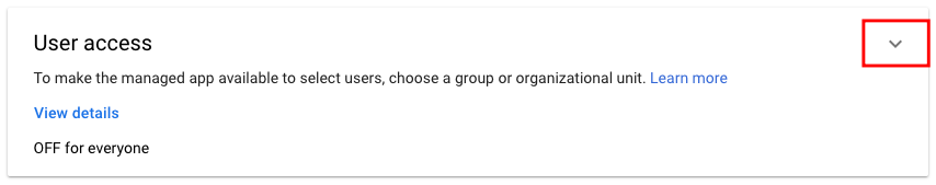 User access page with the expansion arrow highlighted.