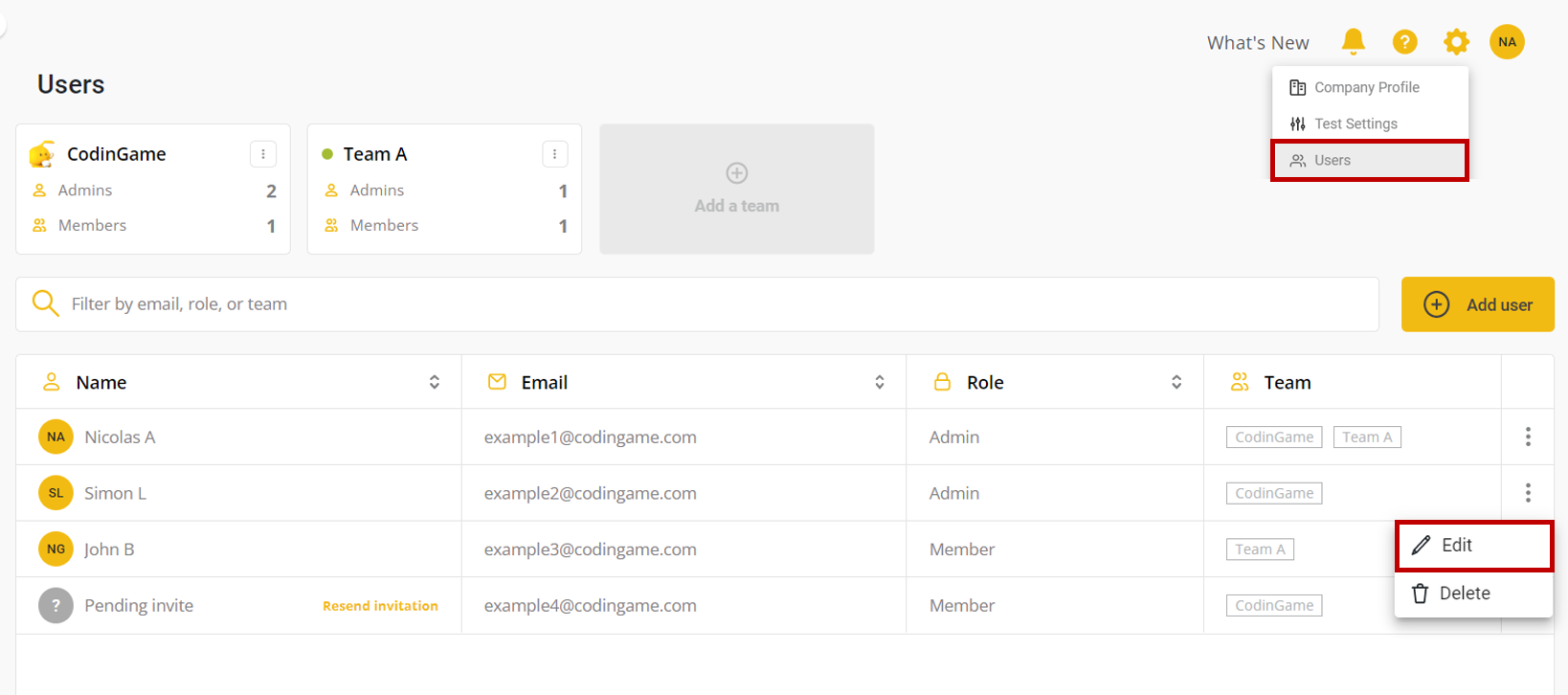 Managing users & teams - CoderPad Screen Docs