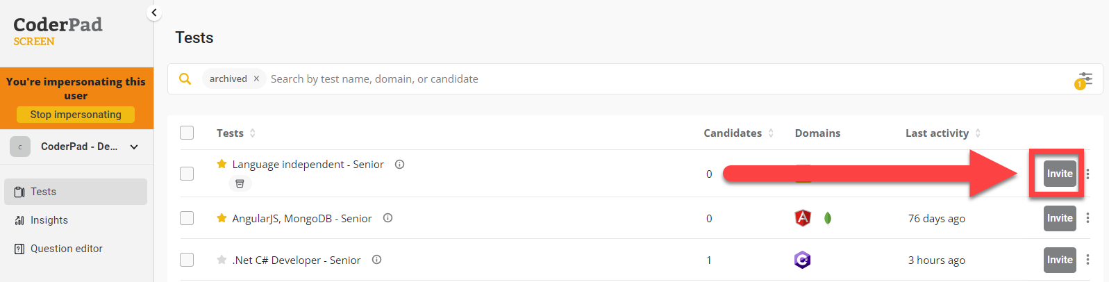 Candidate management - CoderPad Screen Docs