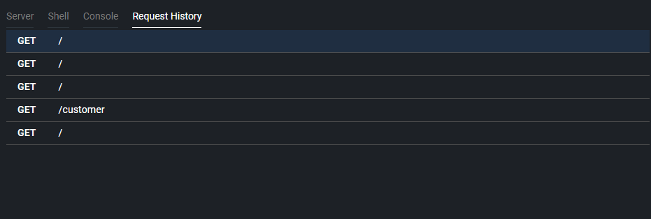 API request history window with 5 GET requests and their url paths shown.