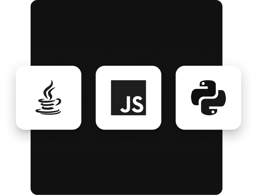 Java, JavaScript, Python logos against a black square