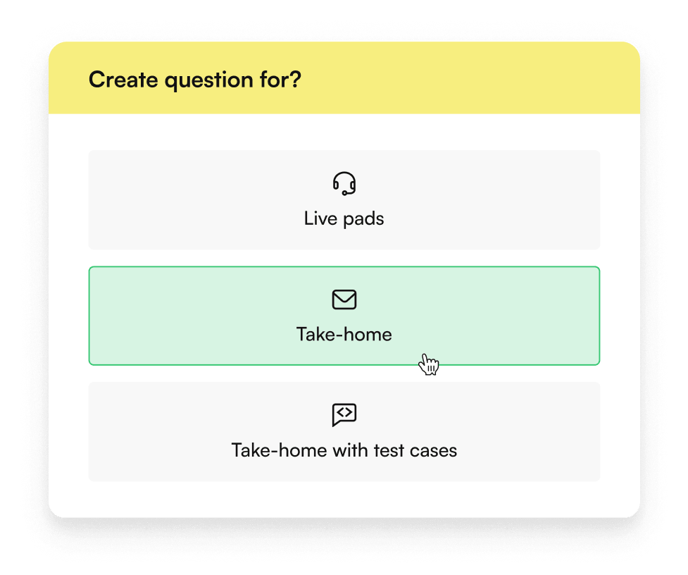 Create question for? Take-home option selected