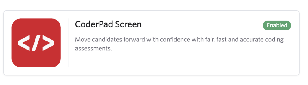 Coderpad Screen tile that says "move candidates forward with confidence with far, fast, and accurate coding assessments.